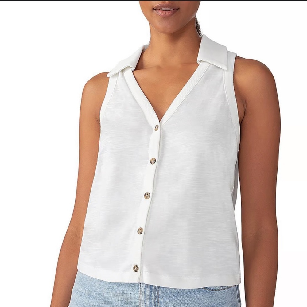 Sanctuary Master Plan Slub Cotton Buttondown Top In White small